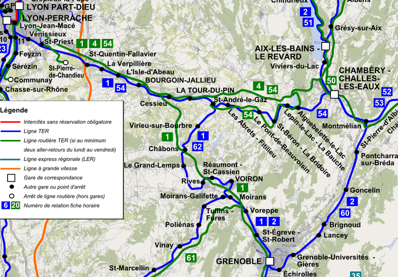 Carte détaillée de la ligne en “Y” Lyon-SAG-Chambéry-Grenoble